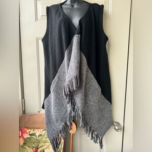 For Cynthia Womens Wool Sleeveless
Open Cardigan Sz XL Pockets Fringed NEW